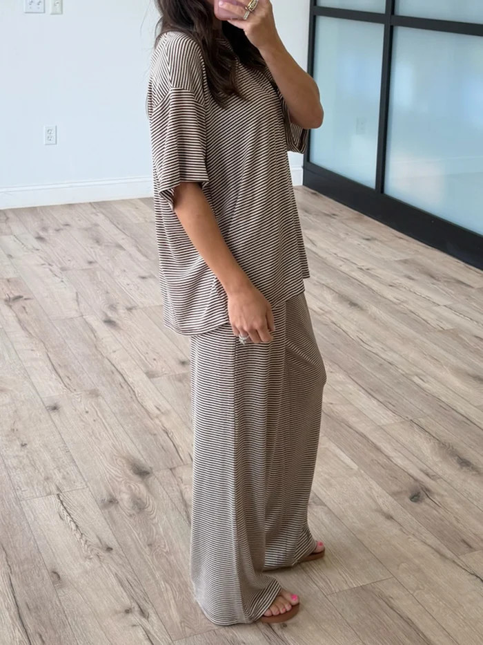On Repeat Stripe Lounge Pants | Latte | Shop Talulah
