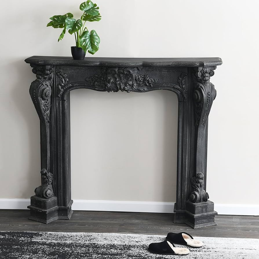Creative Co-Op Decorative Wood Fireplace Mantel,Black | Amazon (US)