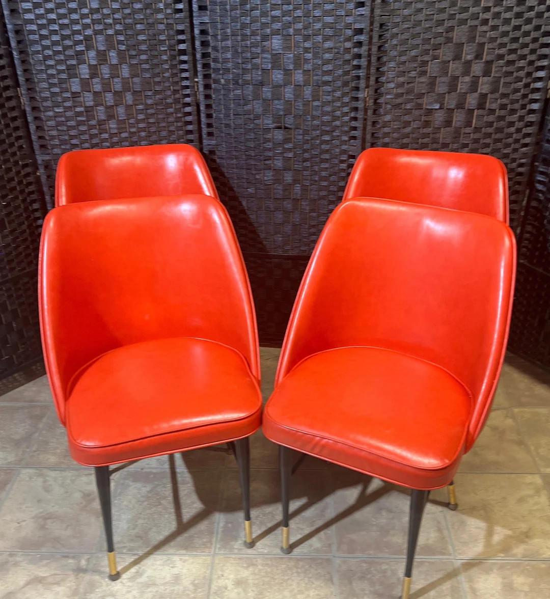 Modern Retro Red/orange Vinyl Dining Chair Set of 4 / Lion Brand Products/local PICKUP ONLY - Ets... | Etsy (US)
