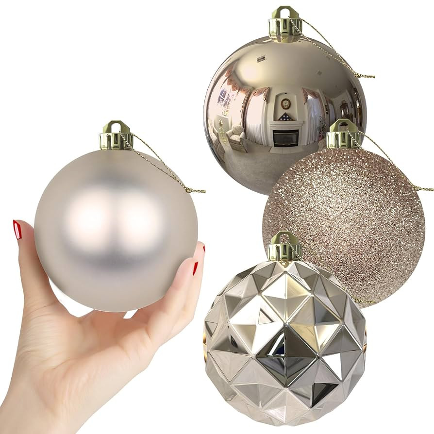 Champagne Gold Set of XL (4.0") 4PCS Christmas Balls - Christmas Tree Decoration Ornaments Shatte... | Amazon (US)