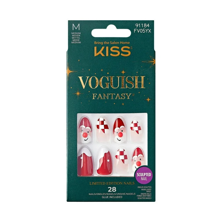 KISS Voguish Fantasy Holiday Press-On Nails, Melting, Red, Medium Length, Almond Shaped, 28 Ct. -... | Walmart (US)