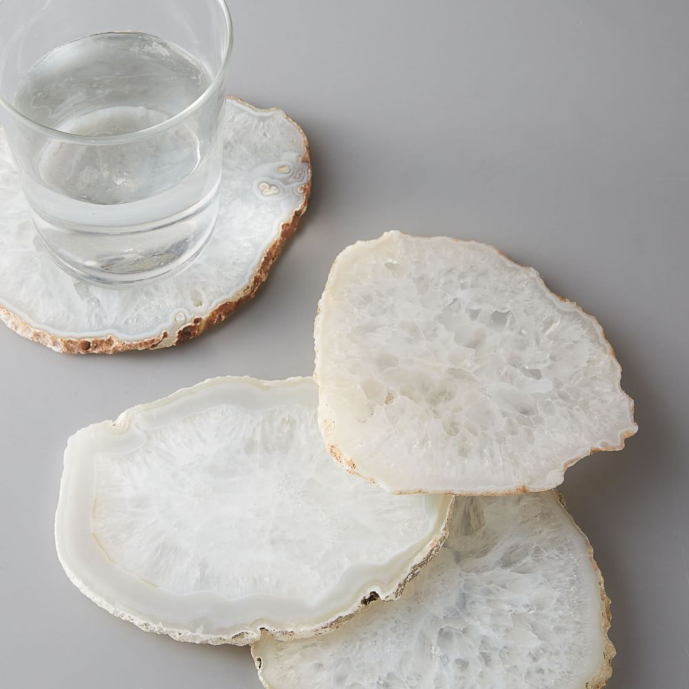 Clouded Agate Coasters , Set of 4, White | West Elm (US)