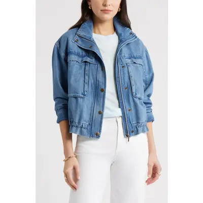 caslon(r) Denim Utility Jacket in Medium Wash at Nordstrom, Size X-Large | Nordstrom