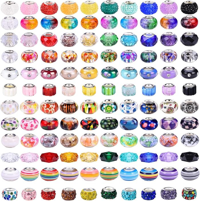 240 Pieces Assorted European Craft Beads Large Hole Lampwork Spacer Beads Colorful European Beads... | Amazon (US)