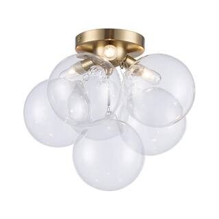 Monteaux Lighting Aurora 13.3 in. 3-Light Gold Flush Mount Ceiling Light with Clear Glass Globe S... | The Home Depot