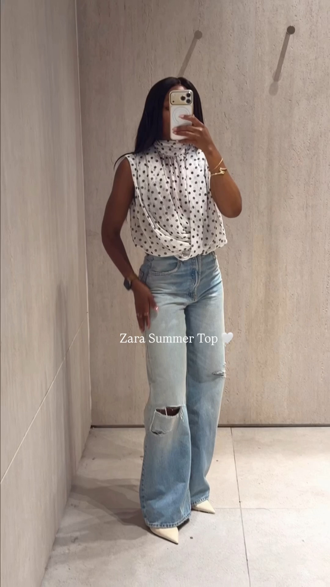 Zara polka dot summer top 🤍 Paired with light wash wide-leg jeans for an easy chic summer outfit. Wearing size XS. All outfit details linked on my LTK ✨


#zara

#LTKjeans #LTKstyletip #LTKsummer