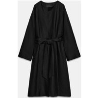 Zara - 100% Linen Belted Coat Zw Collection - Black - S - Woman | Zara UK