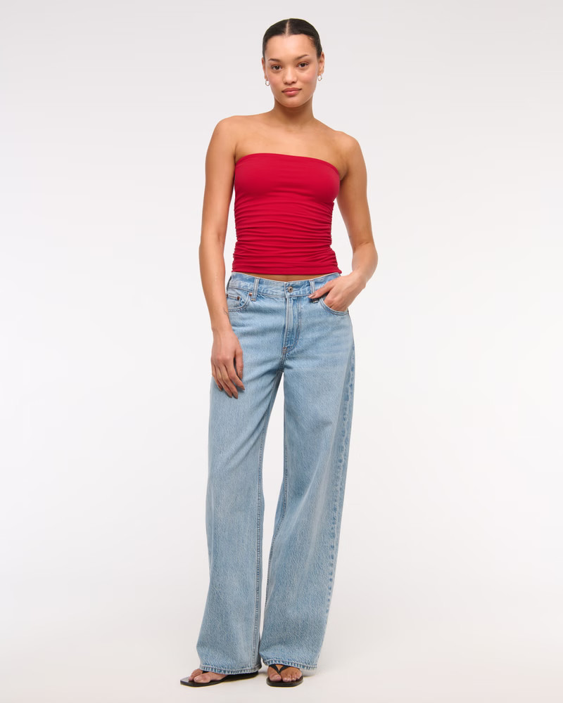 Cotton-Blend Seamless Fabric Ruched Tube Top | Abercrombie & Fitch (US)