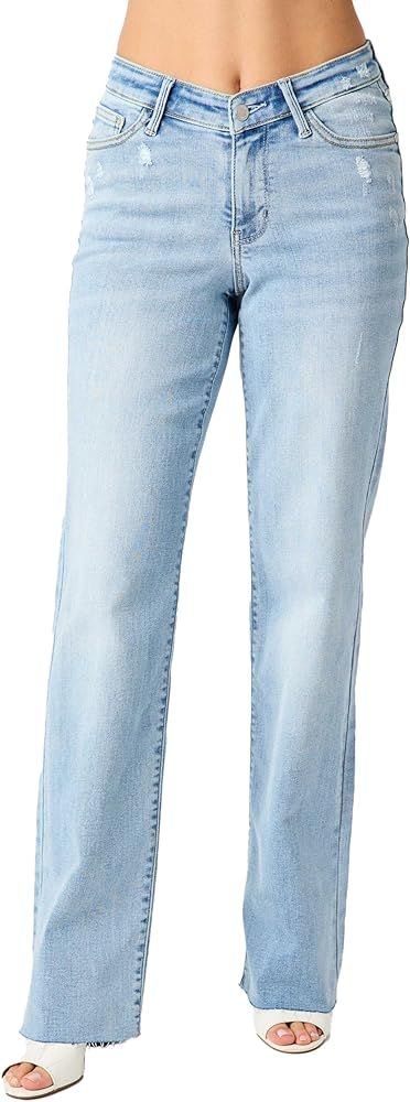 Judy Blue Women's High-Rise V Front Waistband Straight Jeans 82483 | Amazon (US)