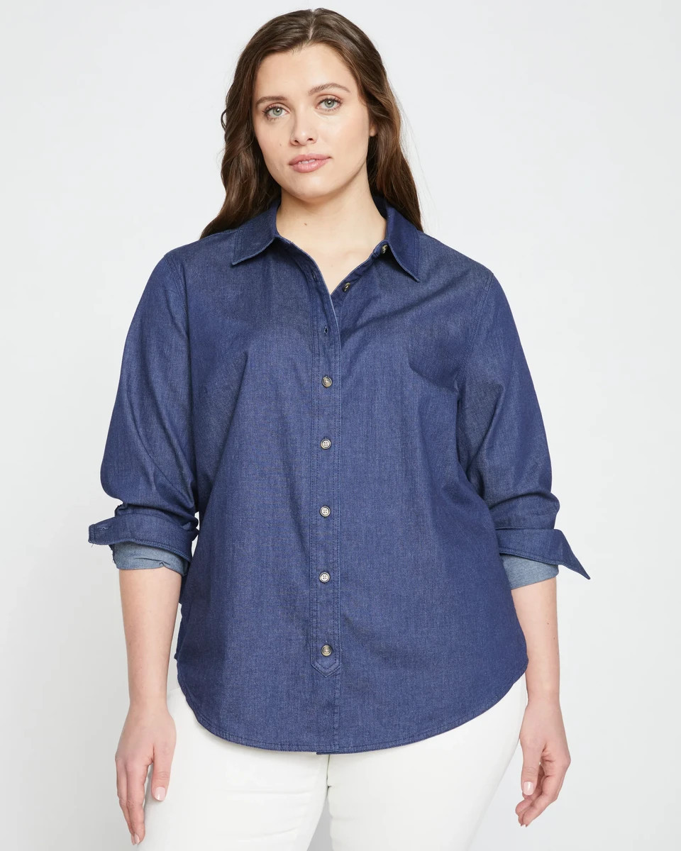 Minimalist Stretch Cotton Chambray ShirtDark Indigo$1224 interest-free payments of $31 with Affir... | Universal Standard