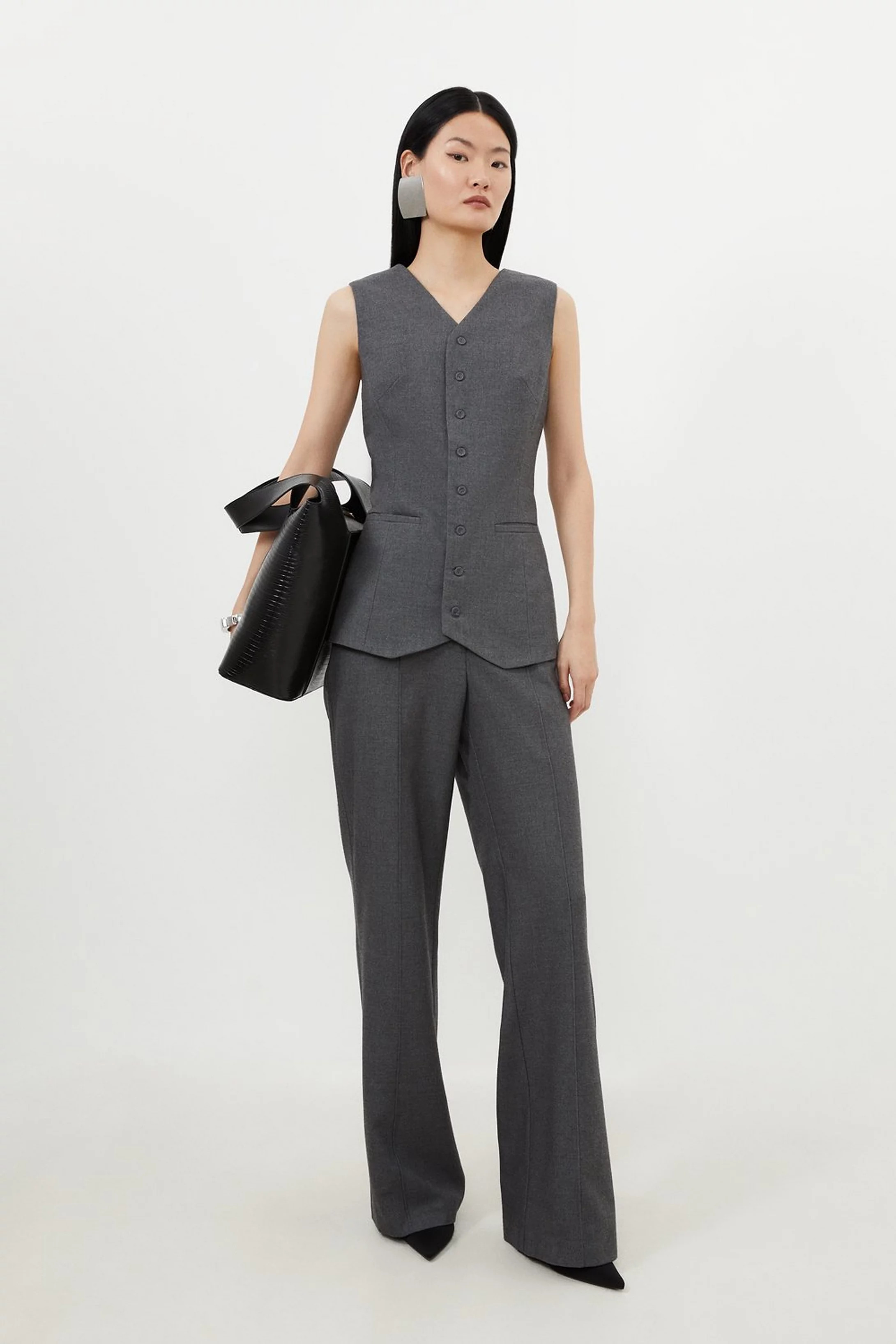 Grey Marl Woven Wool Mix Waistcoat | Karen Millen UK + IE + DE + NL