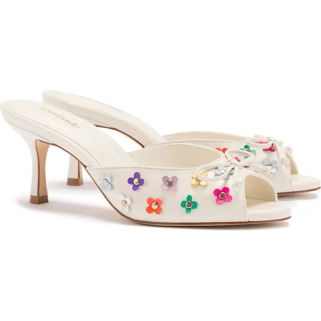 Larroudé Jasmine Kitten Heel Peep Toe Sandal in Ivory at Nordstrom, Size 6 | Nordstrom