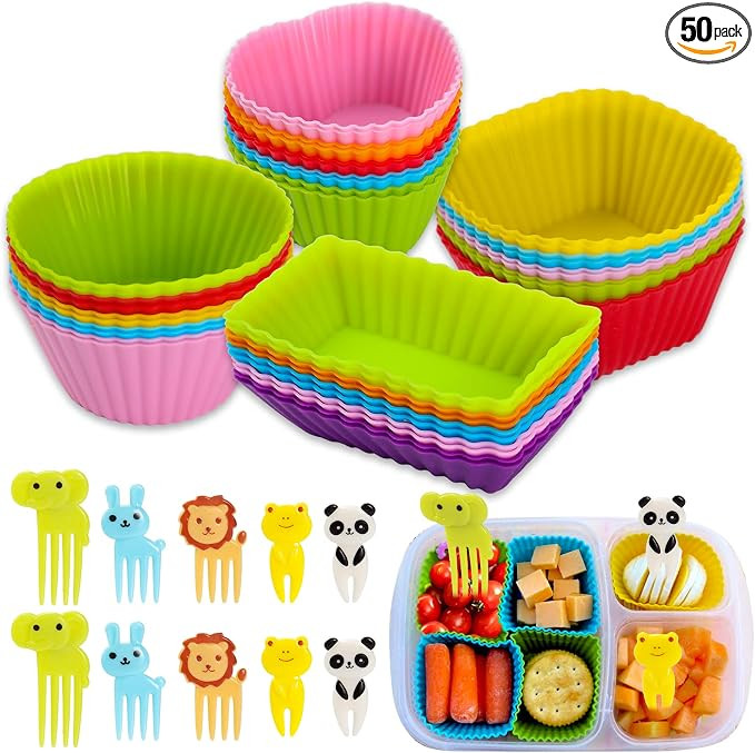 50Pcs Silicone Lunch Box Dividers Bento Box Accessories Silicone Cupcake Liners, Lunch Box Access... | Amazon (US)
