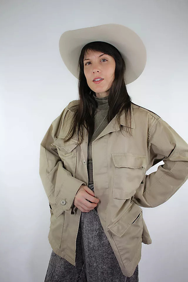 Vintage Khaki Military Button Down Jacket Selected By Moons + Junes Vintage | Free People (Global - UK&FR Excluded)