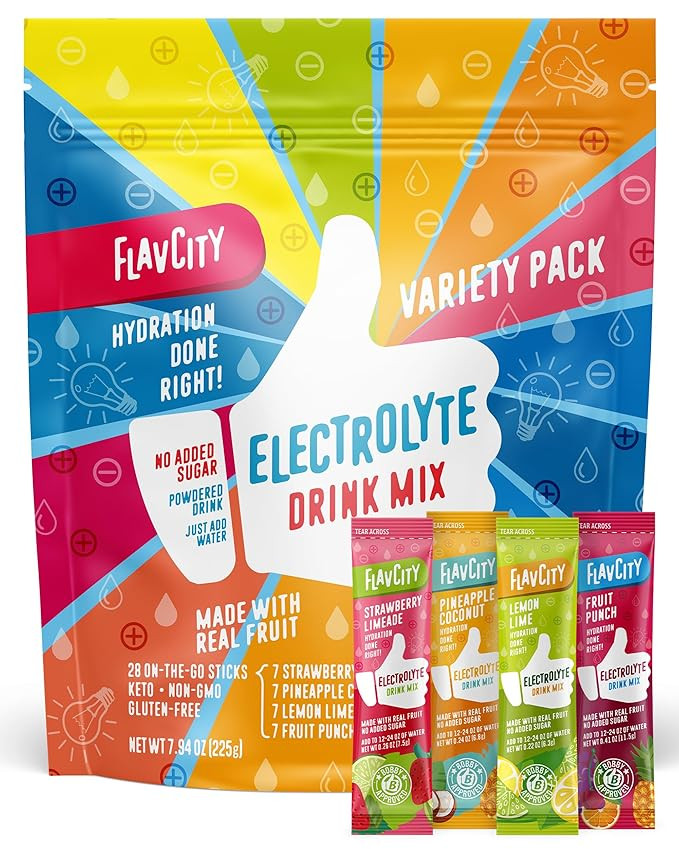 FlavCity Electrolyte Drink Mix, Variety Pack, 28 On-The-Go Stick Packs - Healthy Electrolytes Pow... | Amazon (US)