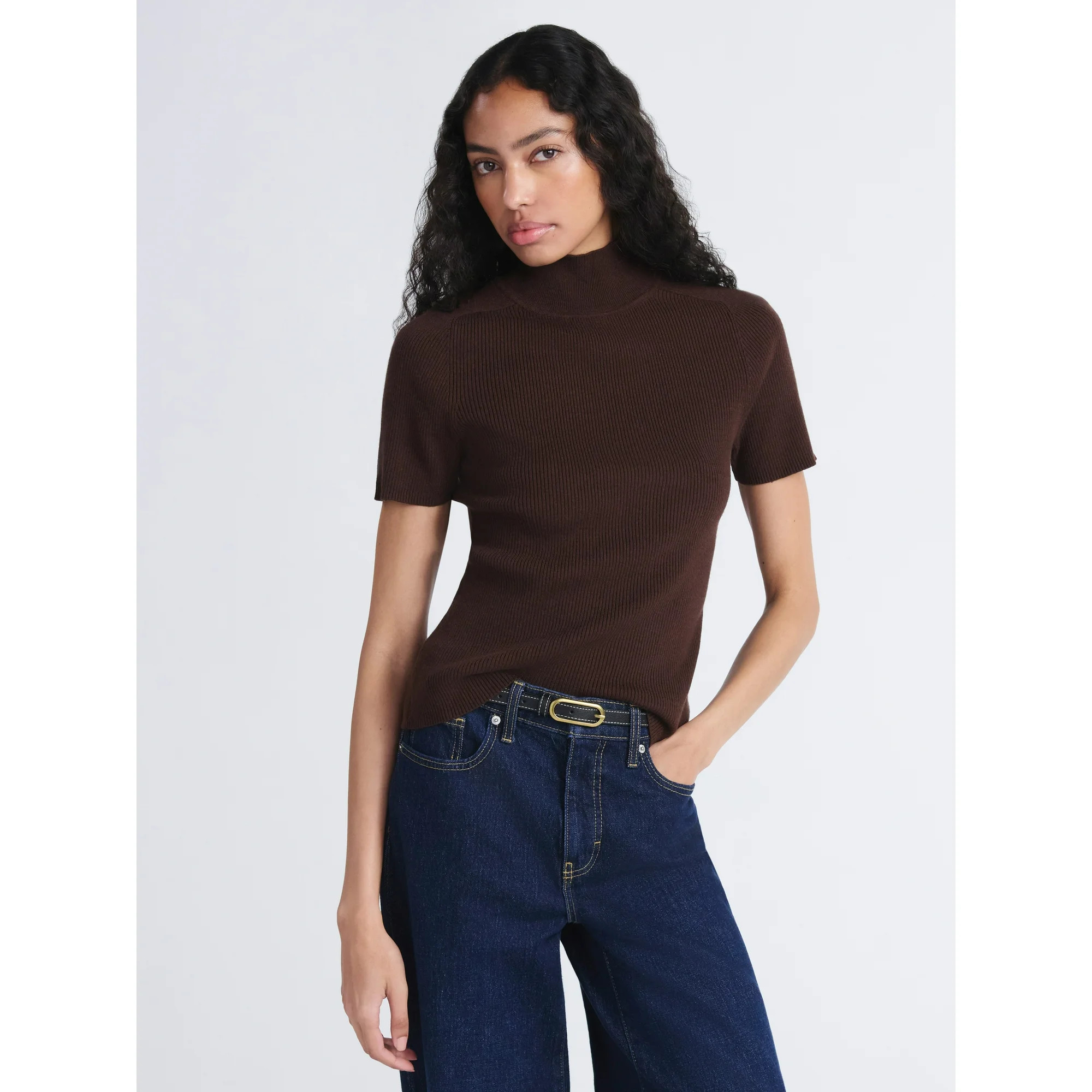 Free Assembly Women's Cozy Yarn Mock Neck Sweater with Short Sleeves, Lightweight, Sizes XS-XXL | Walmart (US)