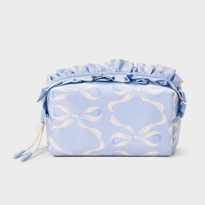 Girls' Ruffled Bow Printed Cosmetic Pouch - art class™ Blue | Target