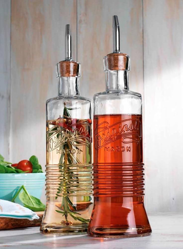 MosJos Original Mason Oil and Vinegar Dispenser Set - 17 oz Glass Olive Oil & Vinegar Cruet Set -... | Amazon (US)
