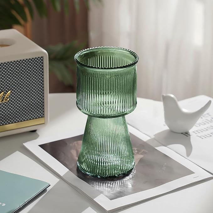 Gidary Ribbed Glass Vase, Clear Glass Vase, Flower Vase for Centerpieces, Tall Vase, Large Glass ... | Amazon (US)