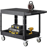 VEVOR Utility Cart, 550 lbs Load Capacity, 37 x 25.4-inch Service Cart, Two-Shelf Heavy Duty Plastic Utility Cart with 360° Swivel Wheels (2 with Brakes), Suitable for Warehouse, Garage, Cleaning | Vevor US