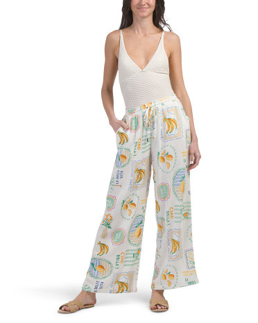 Linen Blend Limone Wide Leg Swim Cover-up Pants | TJ Maxx