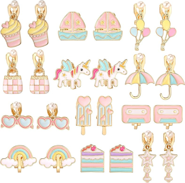 PinkSheep Clip On Earrings for Little Girls Kids Jewelry 12 Pairs Gift for 4/5/6/7/9/10 Years Old Me | Amazon (US)