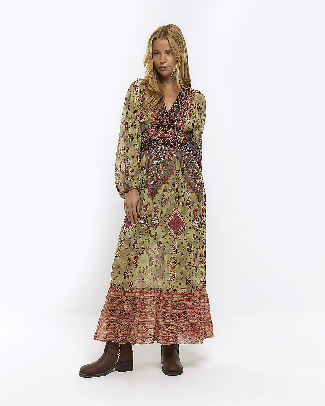 Pink paisley embellished smock maxi dress | River Island (UK & IE)