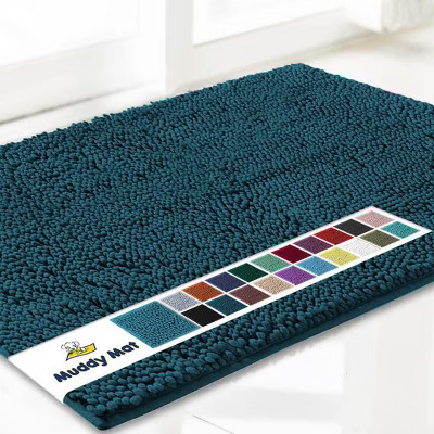 Muddy Mat Highly Absorbent  Soft Chenille Door Mat and Pet Rug Non Slip Thick Washable Mat for Indoor and Outdoor-Atlantic Blue Small 18"x28" | Target