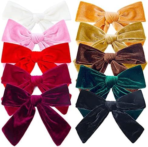 Big Bows for Hair Large Bows for Girls 6" Velvet Pigtail Toddler Bows 10 PCS Hair Accessories All... | Amazon (US)
