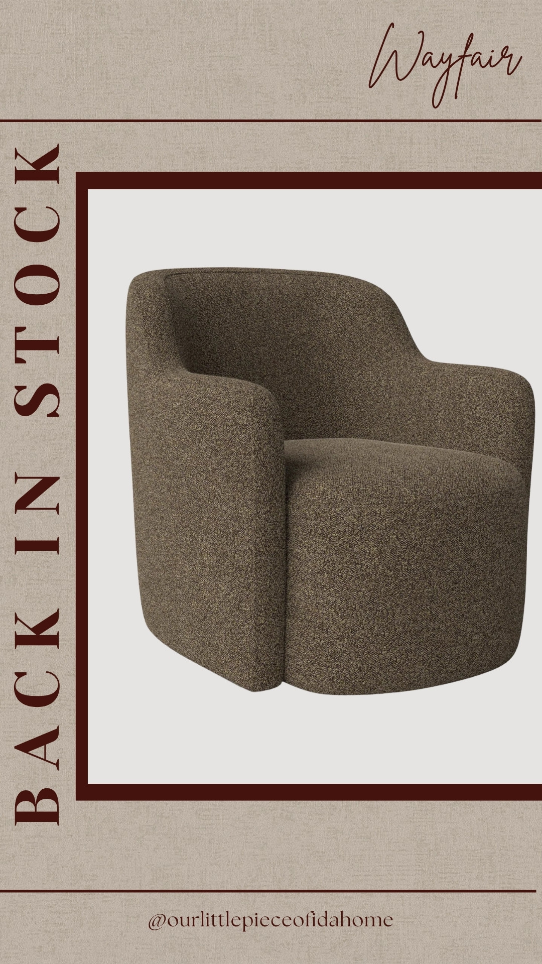 I love finding accent chairs that feel high-end without the designer price tag, and this one has such a beautiful sculptural shape.

The warm textured fabric and curved silhouette make it perfect for a bedroom corner, living room, or reading space. Linked here if you’ve been looking for an elevated neutral accent chair.
@Wayfair

#LTKSaleAlert #LTKU #LTKHome