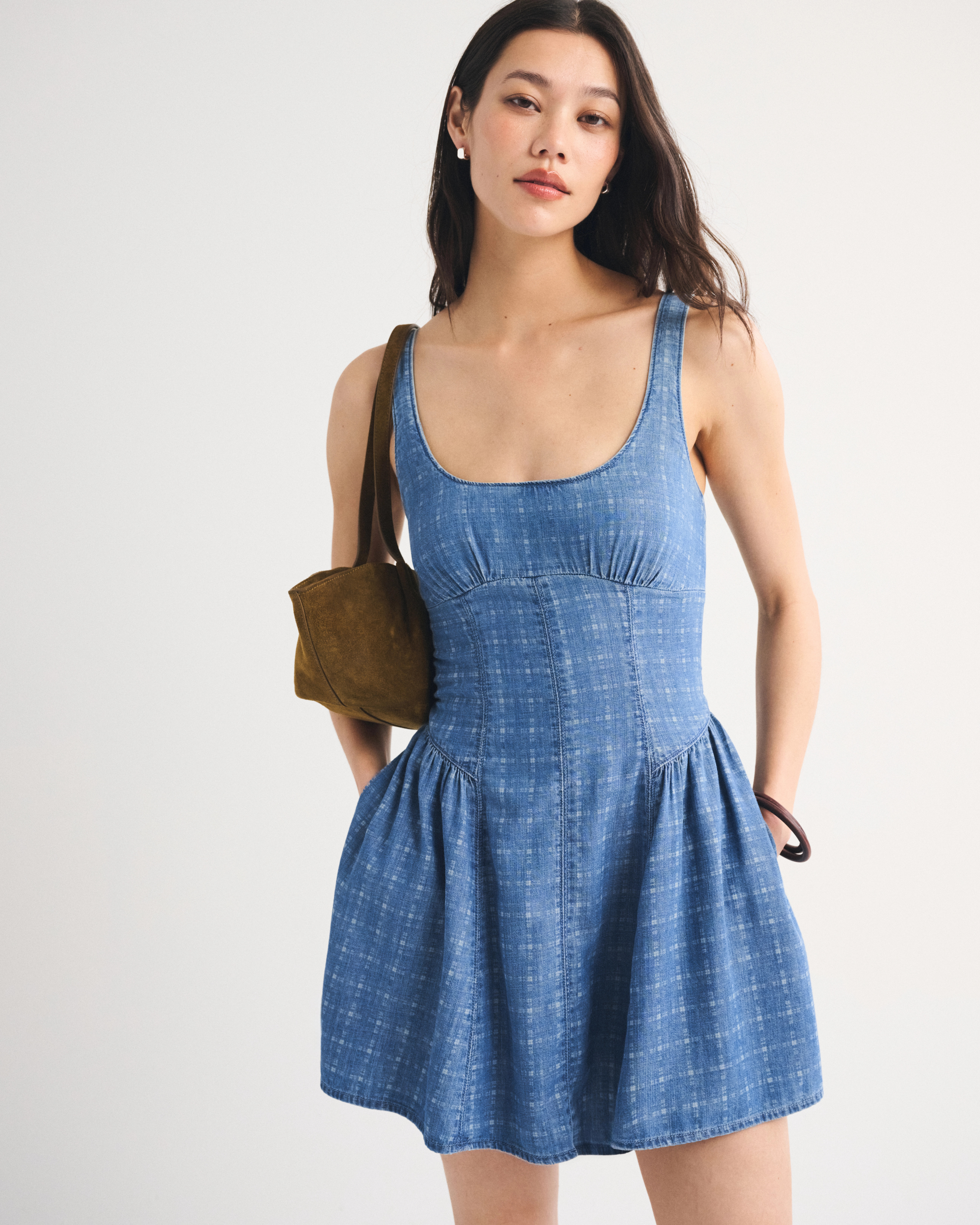A&F Bra-Free Dylan Chambray Mini Dress | Abercrombie & Fitch (US)