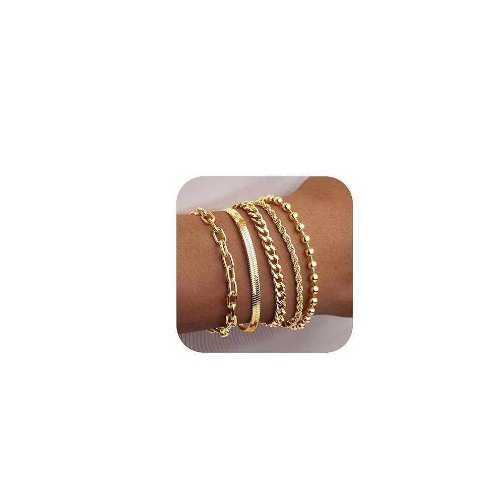 Gold Bracelets for Women Non Tainish,Dainty Bracelets Stack for Women Trendy, Gold Plated Cuff Br... | Amazon (US)