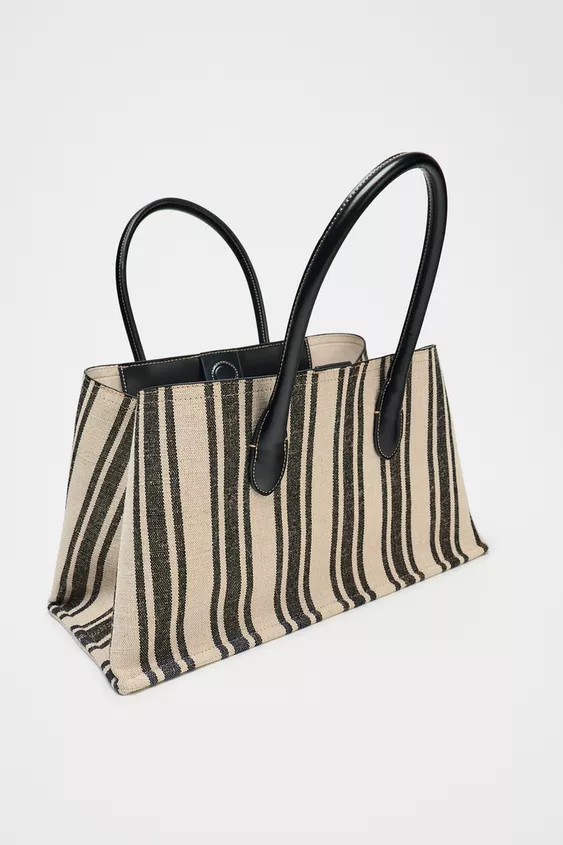 STRIPED CANVAS TOTE BAG | Zara UK