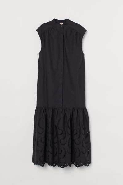 Calf-length dress in woven cotton fabric. Stand-up collar, gathered yoke at front, and decorative... | H&M (US + CA)