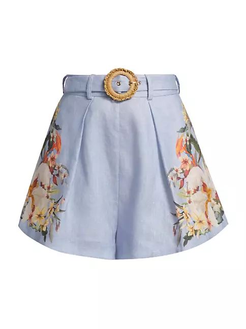 Lexi Belted Floral Linen Shorts | Saks Fifth Avenue