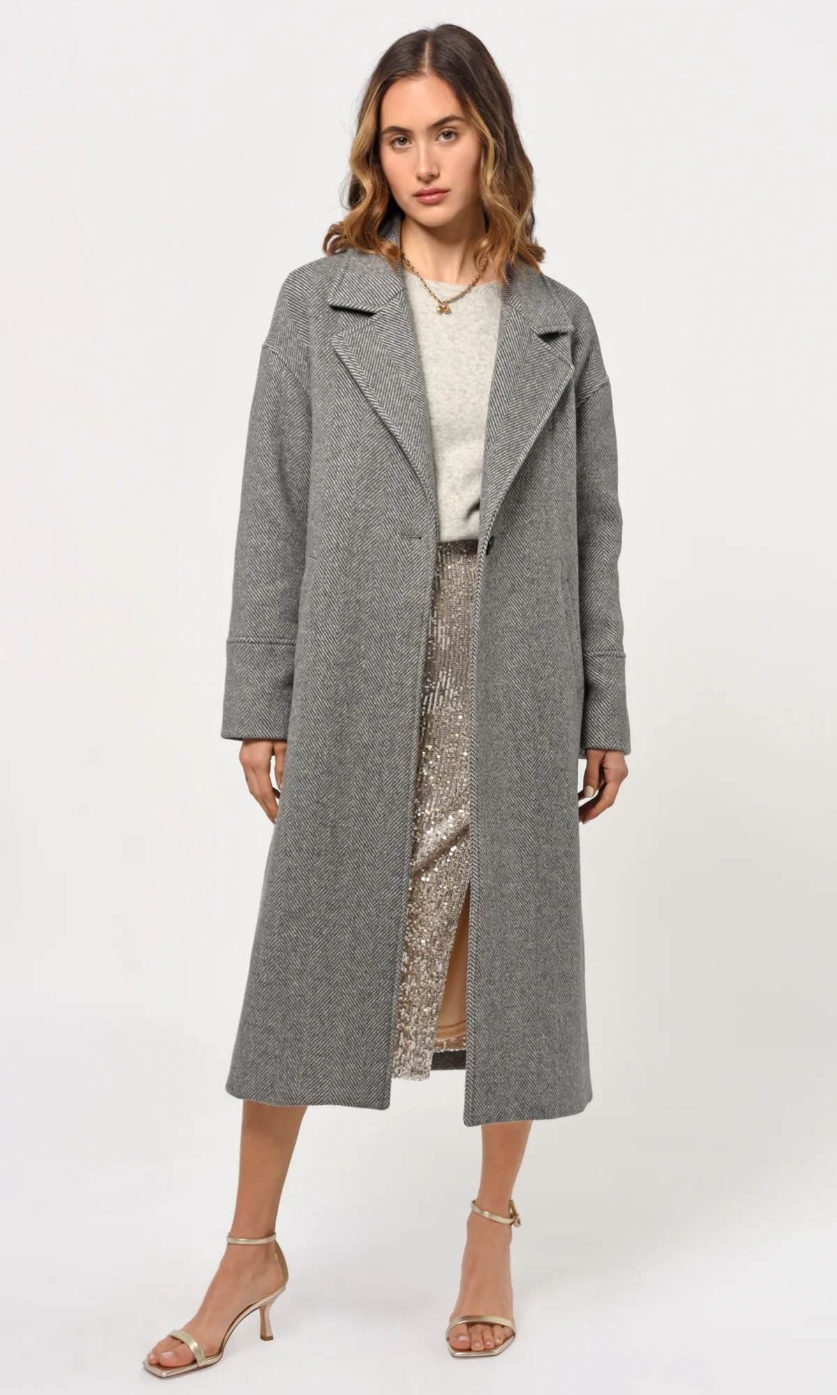 Bryce Chevron Oversized Coat - FINAL SALE L / GREY | Greylin Collection | Women's Luxury Fashion Clothing 