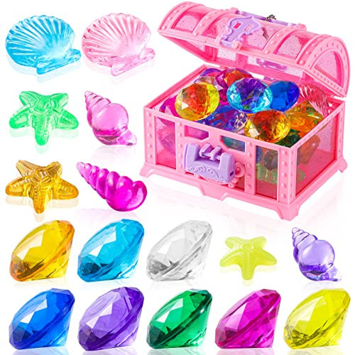 NHBTYKL 28 Pcs Colorful Diving Gem Pool Toys Set with Treasure Pirate Box Swimming Gem Pirate Diving Toys Underwater Toy for Pool Use Treasures Sets (Multicolor 30-40mm) | Amazon (US)