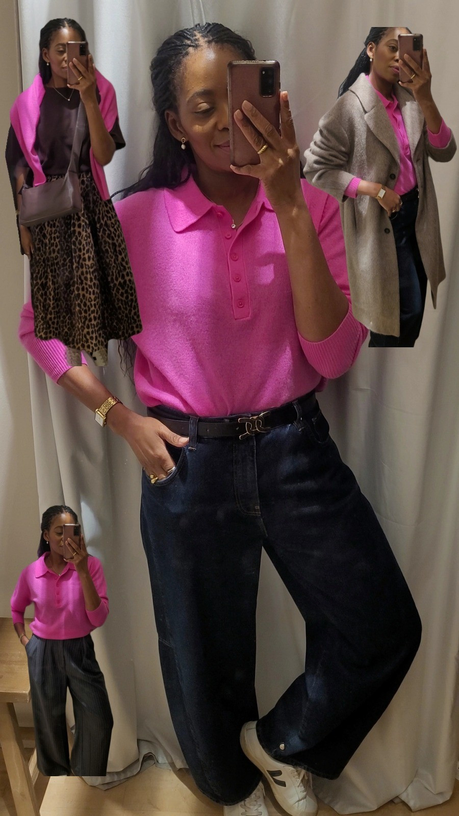 Pink cashmere jumper 3 ways 🩷🌺 School run: jumper and barrel jeans with a cocoon coat🌺 Coffee date: collared knit with a leopard midi skirt and heavyweight brown t-shirt🌺 Work: cashmere jumper with pinstripe tailored trousers#ltkuk #ltksale #springoutfits 

#LTKstyletip #LTKmodest #LTKspring