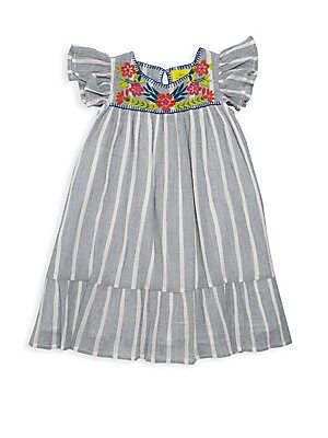 Roller Rabbit Little Girl's & Girl's Striped Flutter Sleeve Dress - Blue - Size 4 | Saks Fifth Avenue