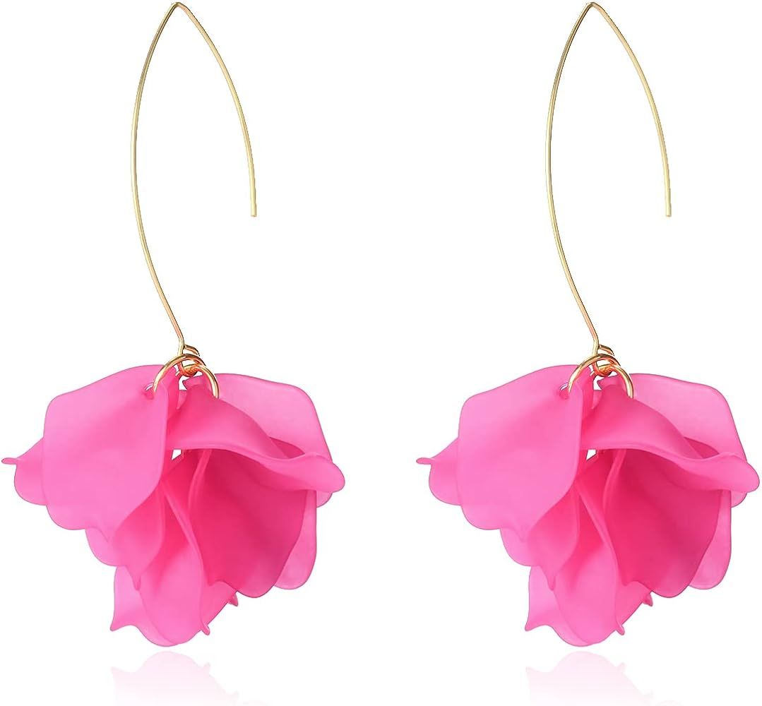 KELMALL Flower Hoop Statement Earrings, Oversized Boho Floral Petal Drop Earrings for Women Dangl... | Amazon (US)