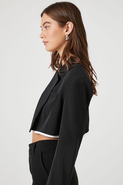 Boxy Contrast-Trim Cropped Blazer | Forever 21