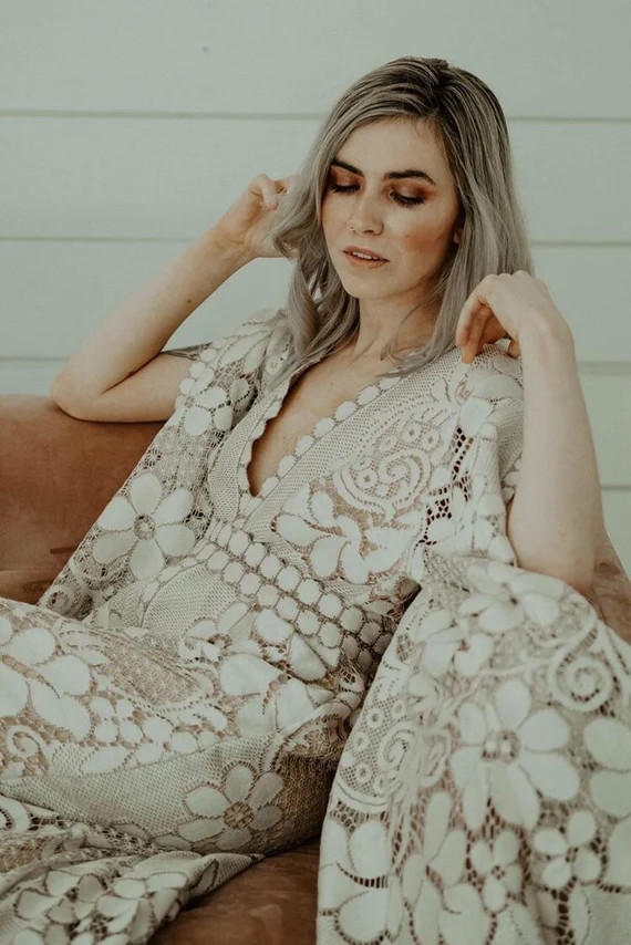 Boho wedding dress, bell sleeve wedding dress, lace wedding dress, hippie wedding dress, vintage ... | Etsy (US)