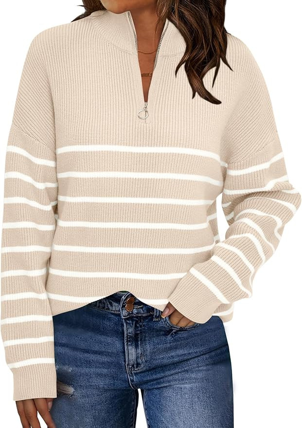 LILLUSORY Women's Quarter Zip Striped Oversized Sweater 2026 Mock Turtleneck Fall Fashion Outfit | Amazon (US)