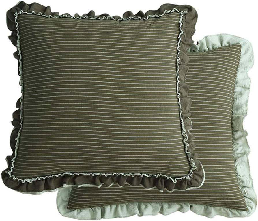 vctops Retro Striped Decorative Throw Pillow Cover Farmhouse Double Ruffle Pillow Case Cotton Cus... | Amazon (US)