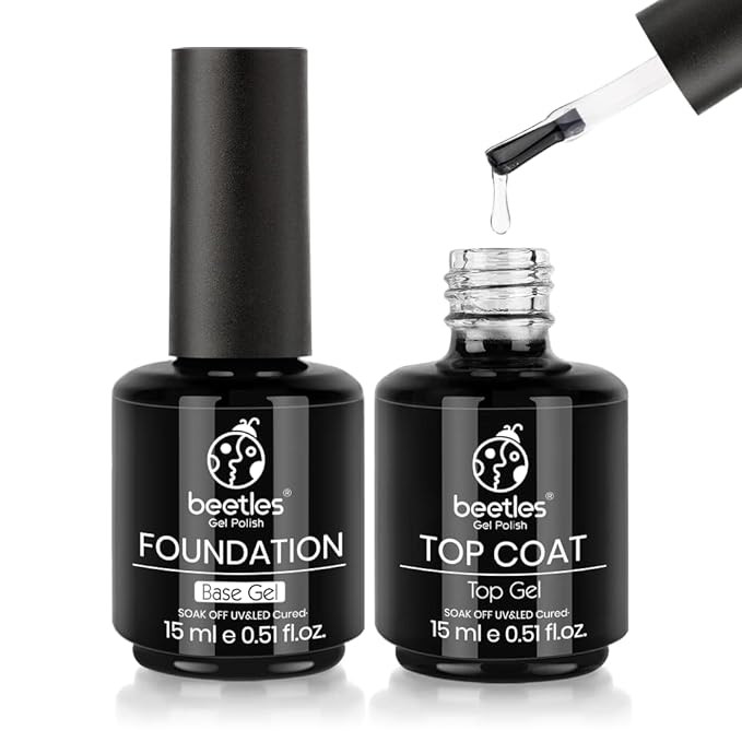 Beetles 2 Pcs 15ml No Wipe Gel Top Coat and Base Coat Set - Shine Finish and Long Lasting, Soak O... | Amazon (US)