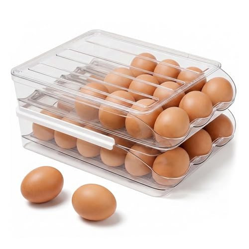 Homediea Egg Holder for Fridge with Rolling Auto Dispense, Egg Dispenser for Refrigerator, Stackable Egg Organizer for Refrigerator, Holds 36 Eggs, Clear Space Saving Storage Container for Kitchen Use | Amazon (US)