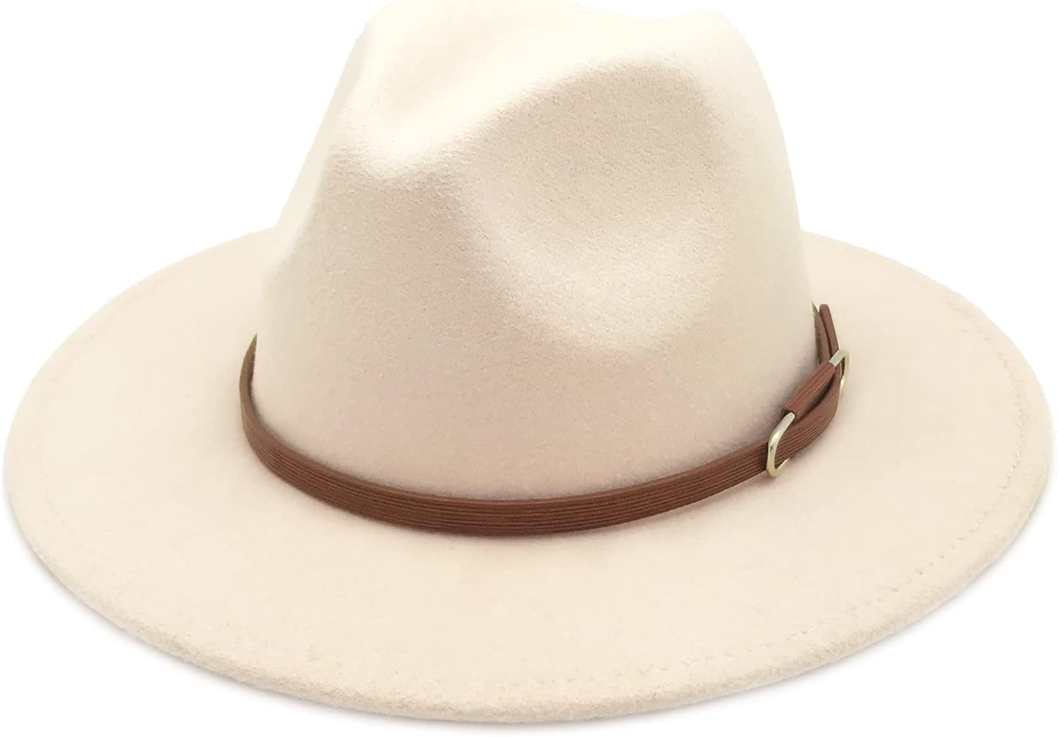 Lisianthus Women's Wide Brim Felt Fedora Retro Panama Hat with Belt Buckle | Amazon (US)
