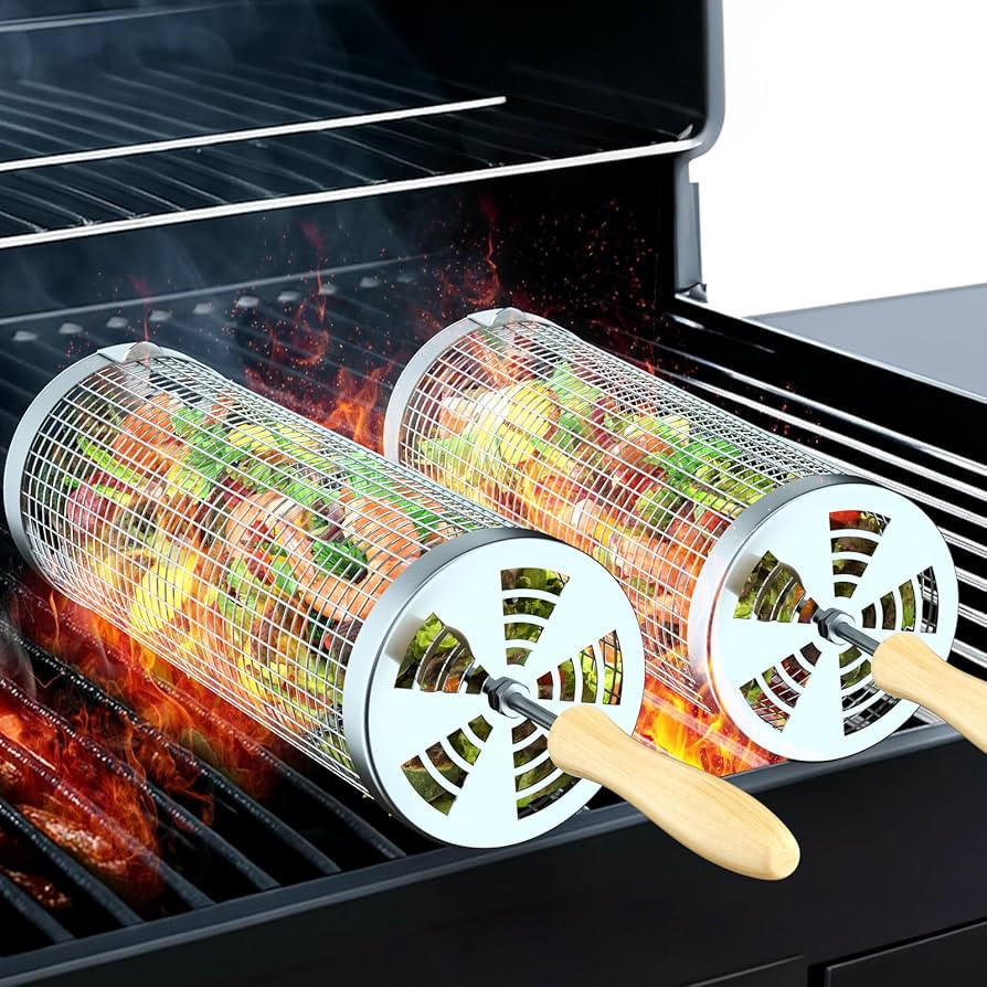Rolling Grill Basket(2PCS), Removable Wooden Handle, 304 Stainless Steel, Grilling Accessories To... | Amazon (US)