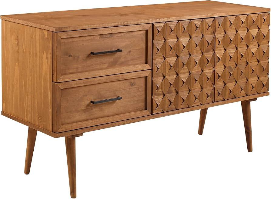 Walker Edison Deluca Boho Solid Wood 2 Door Sideboard with Prism Detail 58 Inch Caramel | Amazon (US)