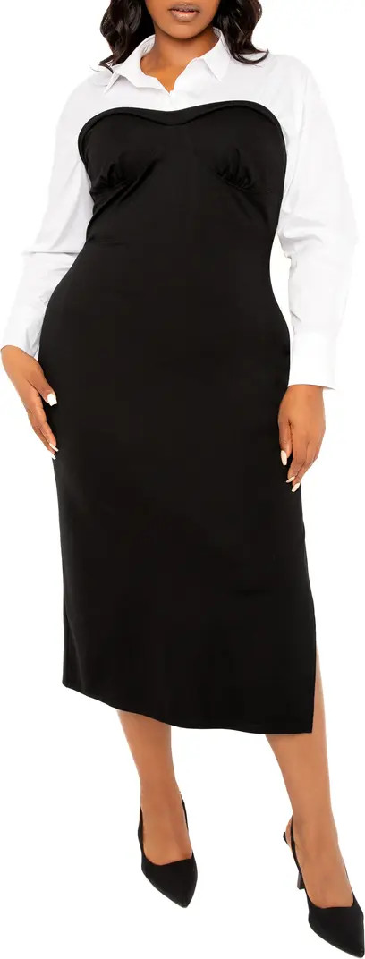 Contrast Long Sleeve Midi Shirtdress | Nordstrom